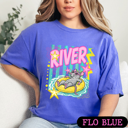 River Rat Retro Summer Graphic Tee | Cute Pool Float Mouse Shirt | Bright Neon Comfort Colors T-Shirt